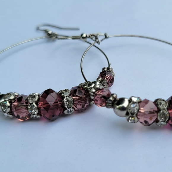 Purple beadded hoops - Picture 3 of 3